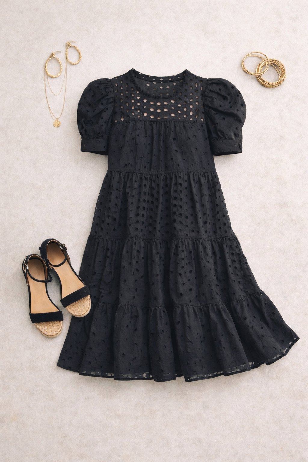 Eyelet Mini Dress (Black)