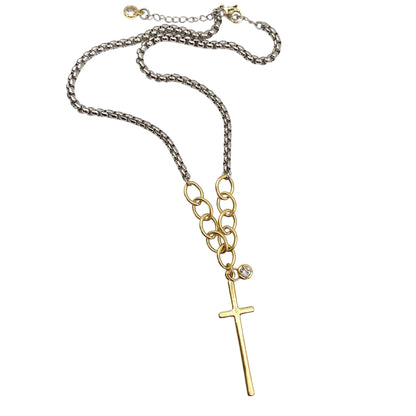 Mixed Metal Cross Necklace