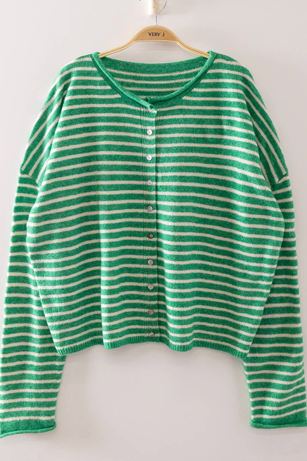 Hi There Striped Button Down Sweater (Green)