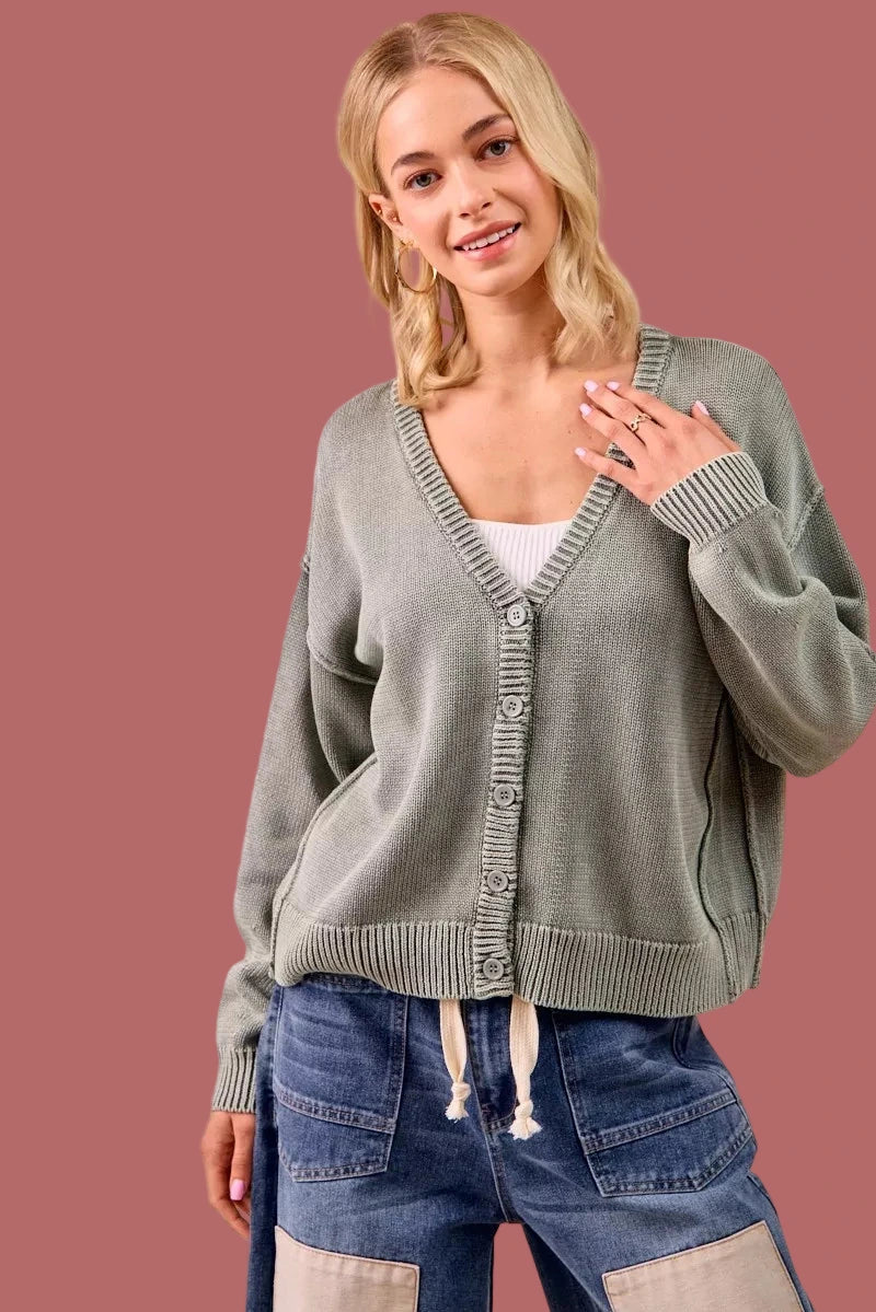 Briley Vintage Cardigan (Washed Olive)