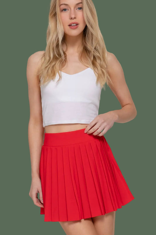 Pleated Tennis Skirt (Red)