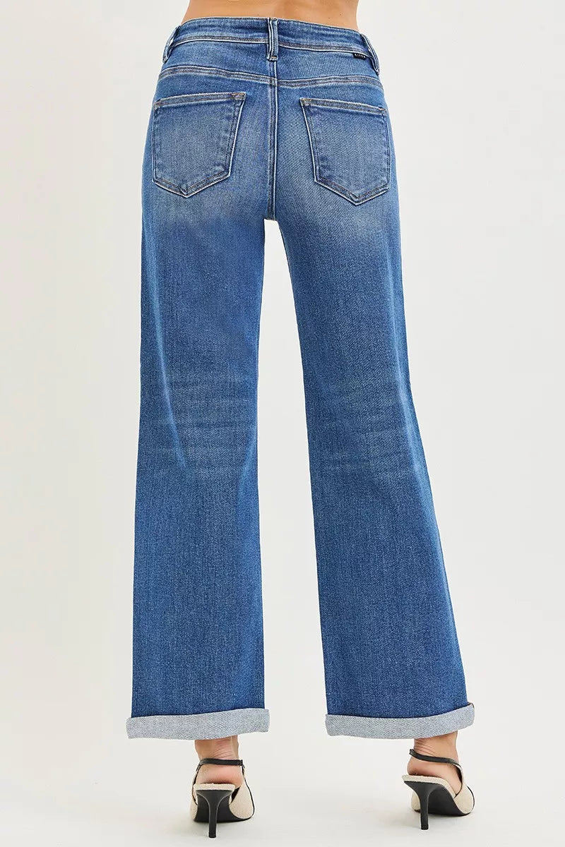 Risen High Rise Straight Cuffed Jeans