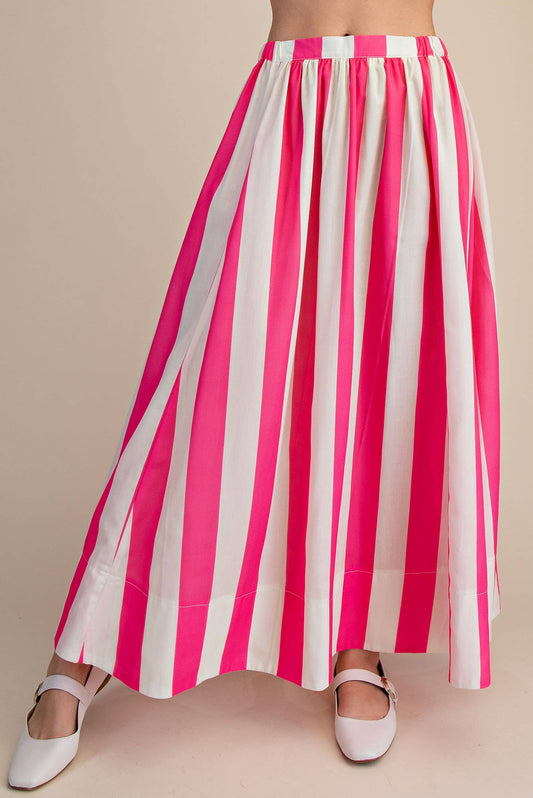 Stripe Flare Maxi Skirt (Pink)