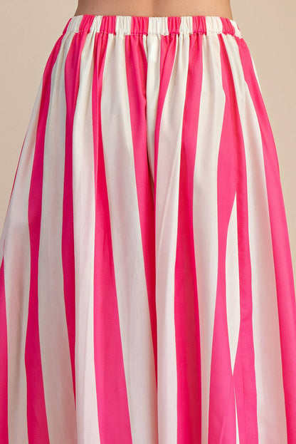 Stripe Flare Maxi Skirt (Pink)