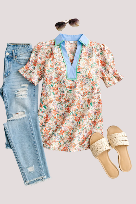 Southern Charm Floral Contrast Top