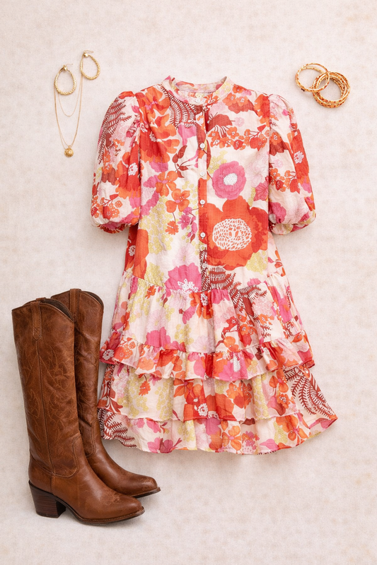 Groovy Floral Dress (Orange)