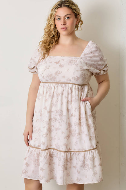 Mallory Floral Bubble Sleeve Mini  Dress