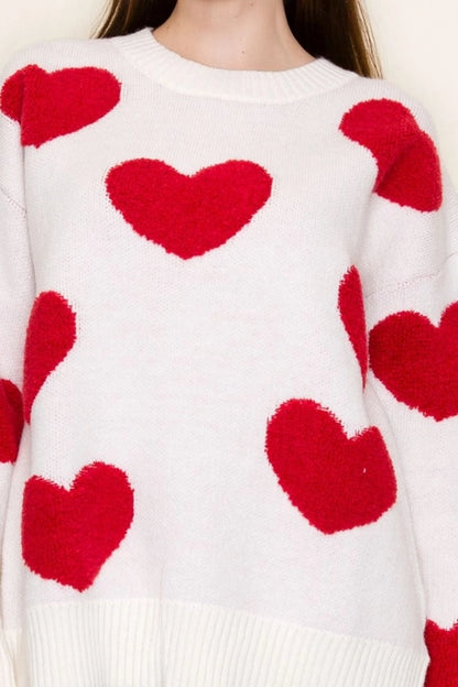 Fuzzy Heart Sweater (White)