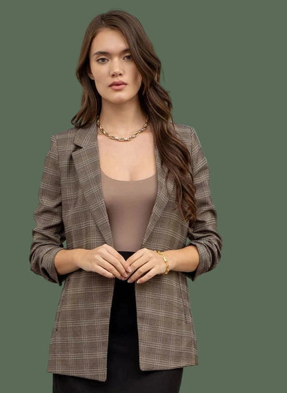 She Means Business Blazer (Brown Plaid)