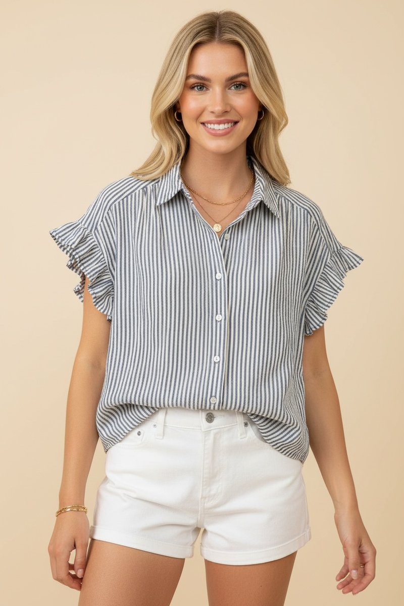 Dusty Ruffle Sleeve Top (Blue)