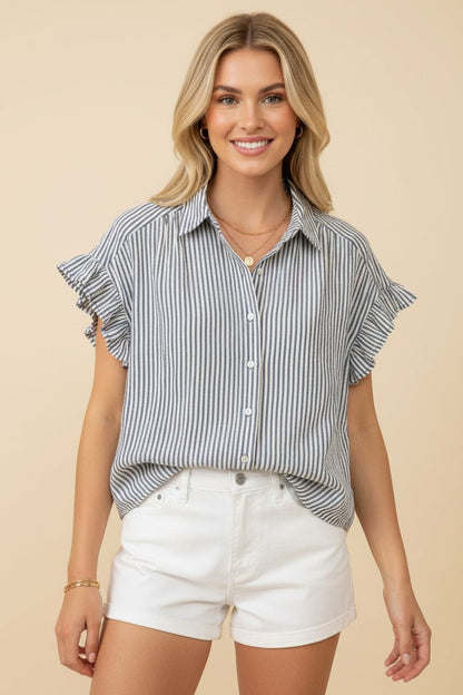 Dusty Ruffle Sleeve Top (Blue)