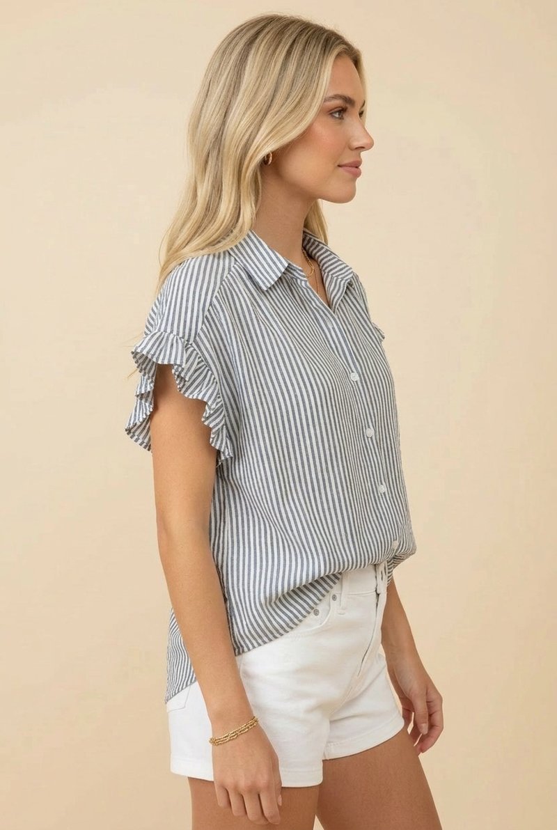 Dusty Ruffle Sleeve Top (Blue)