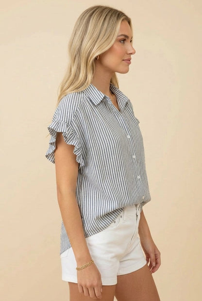 Dusty Ruffle Sleeve Top (Blue)