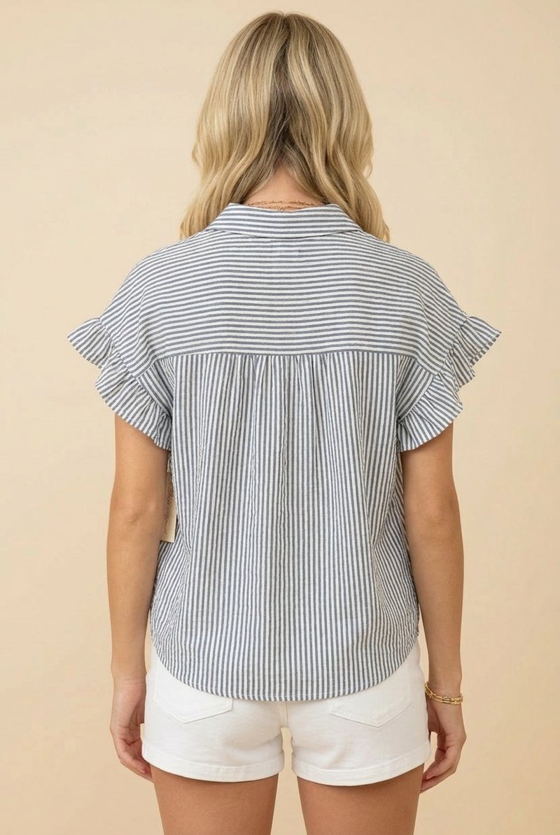 Dusty Ruffle Sleeve Top (Blue)