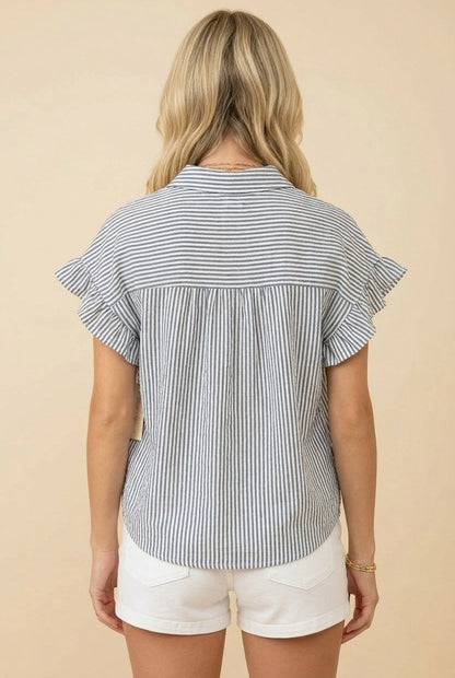 Dusty Ruffle Sleeve Top (Blue)